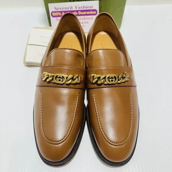 Gucci Chain Interlocking GG 9.5/ US 10 Loafer Brown Italian 
